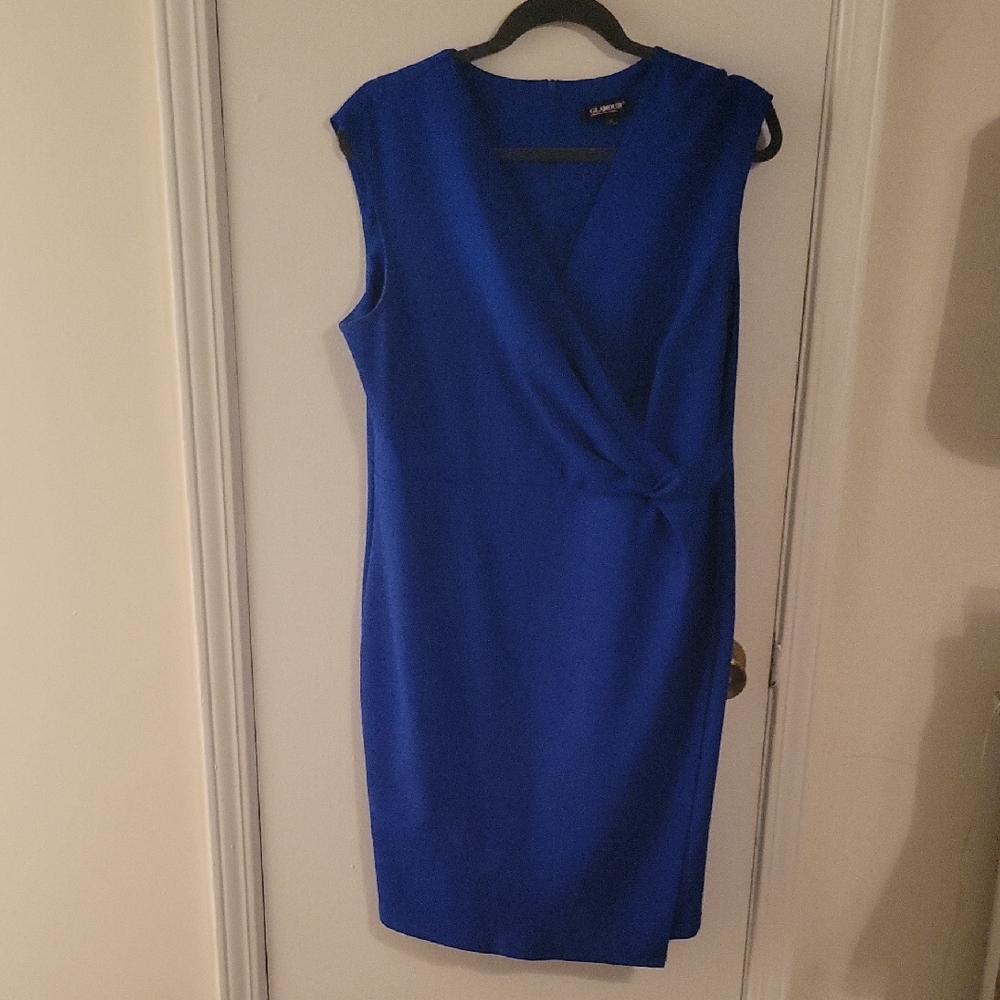 Cobalt Blue Sleeveless Wrap-Detail Midi Dress